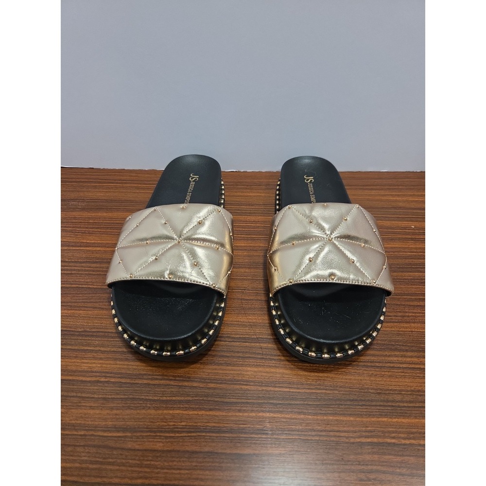 Jessica Simpson Cinariah Sandals Women's 9M Gold Beaded Quilted Slides